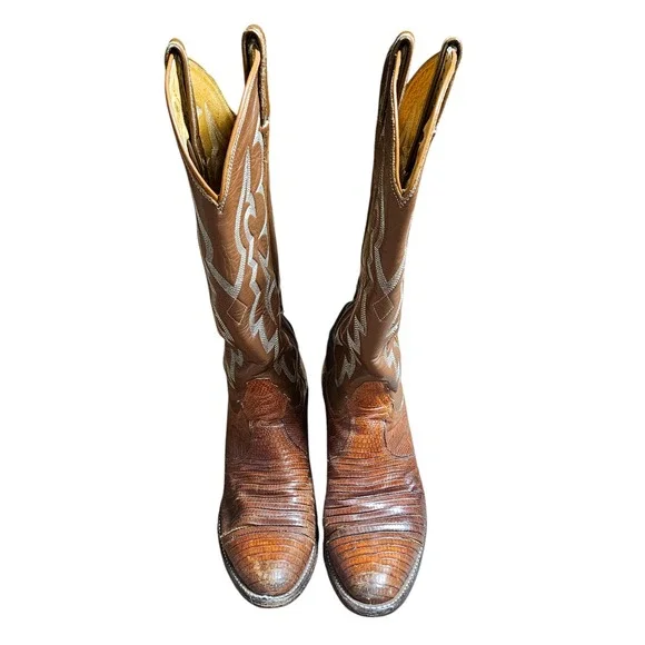 Tony Lama Lizard Exotic Teju Leather Western Boots Men's 5.5 B Cowboy J 4124 - Picture 9 of 12